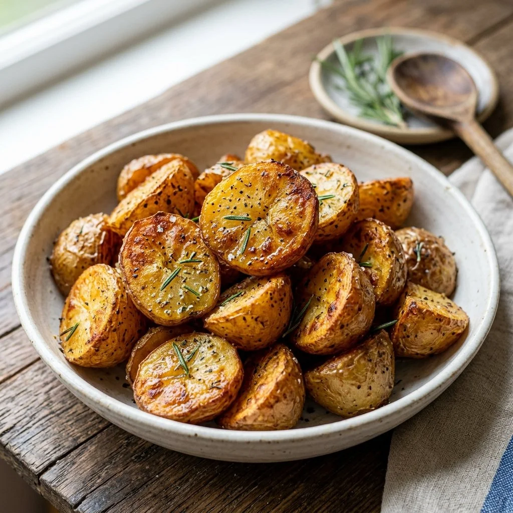 Crispy air fryer roasted potatoes served on a plate