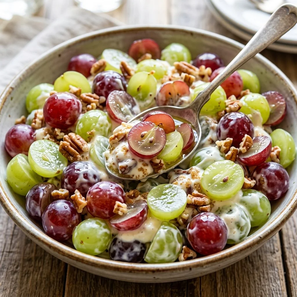 Creamy grape salad with fresh grapes and a delicious dressing