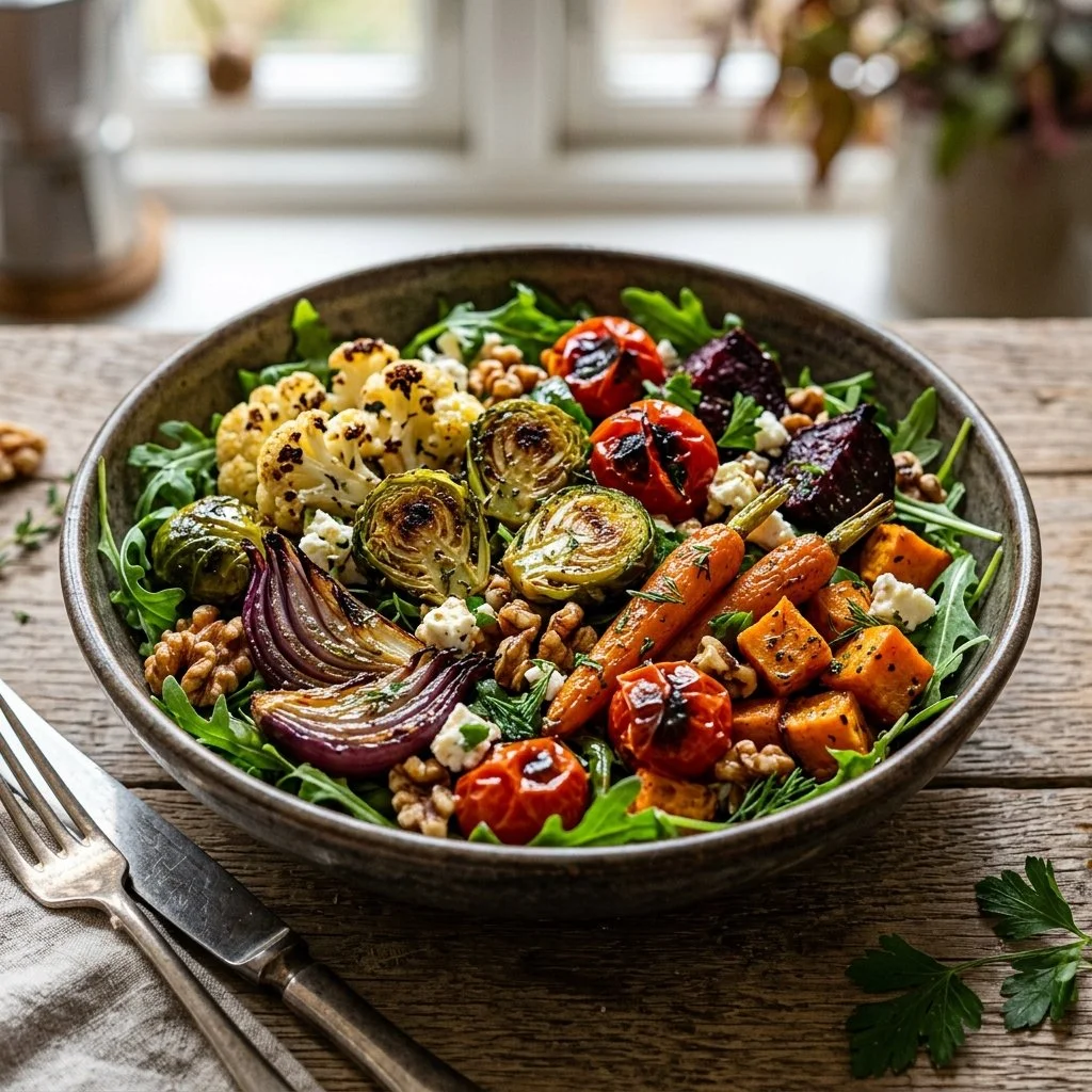Colorful Roasted Veggie Salad with fresh ingredients and vibrant colors