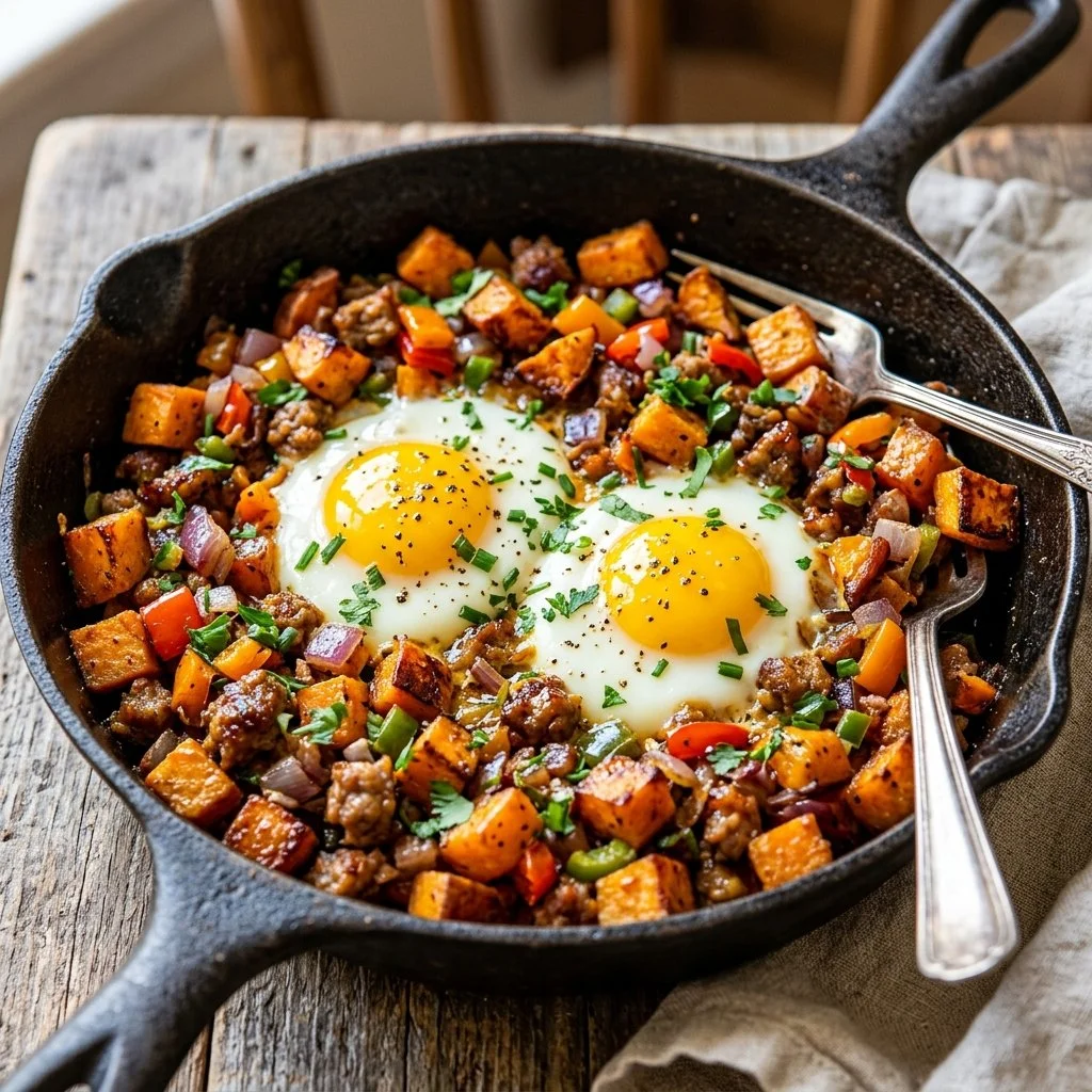 Sweet Potato Breakfast Hash with colorful vegetables and spices