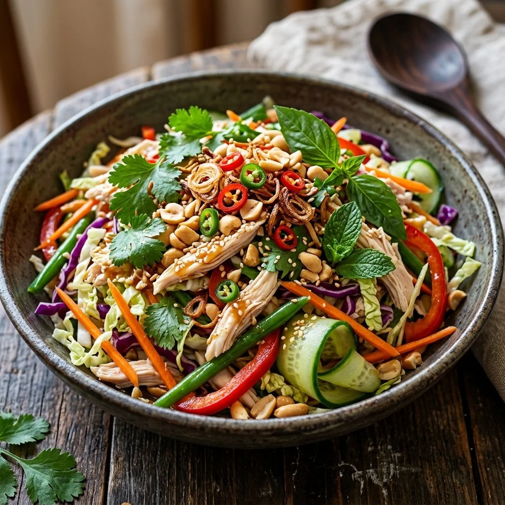Delicious Thai Chicken Crunch Salad with fresh veggies and vibrant flavors.