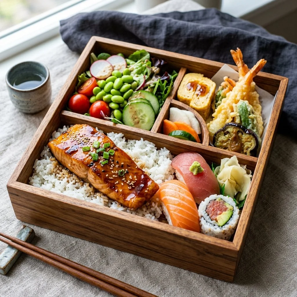 Stylish adult bento box with compartments for healthy meal prep