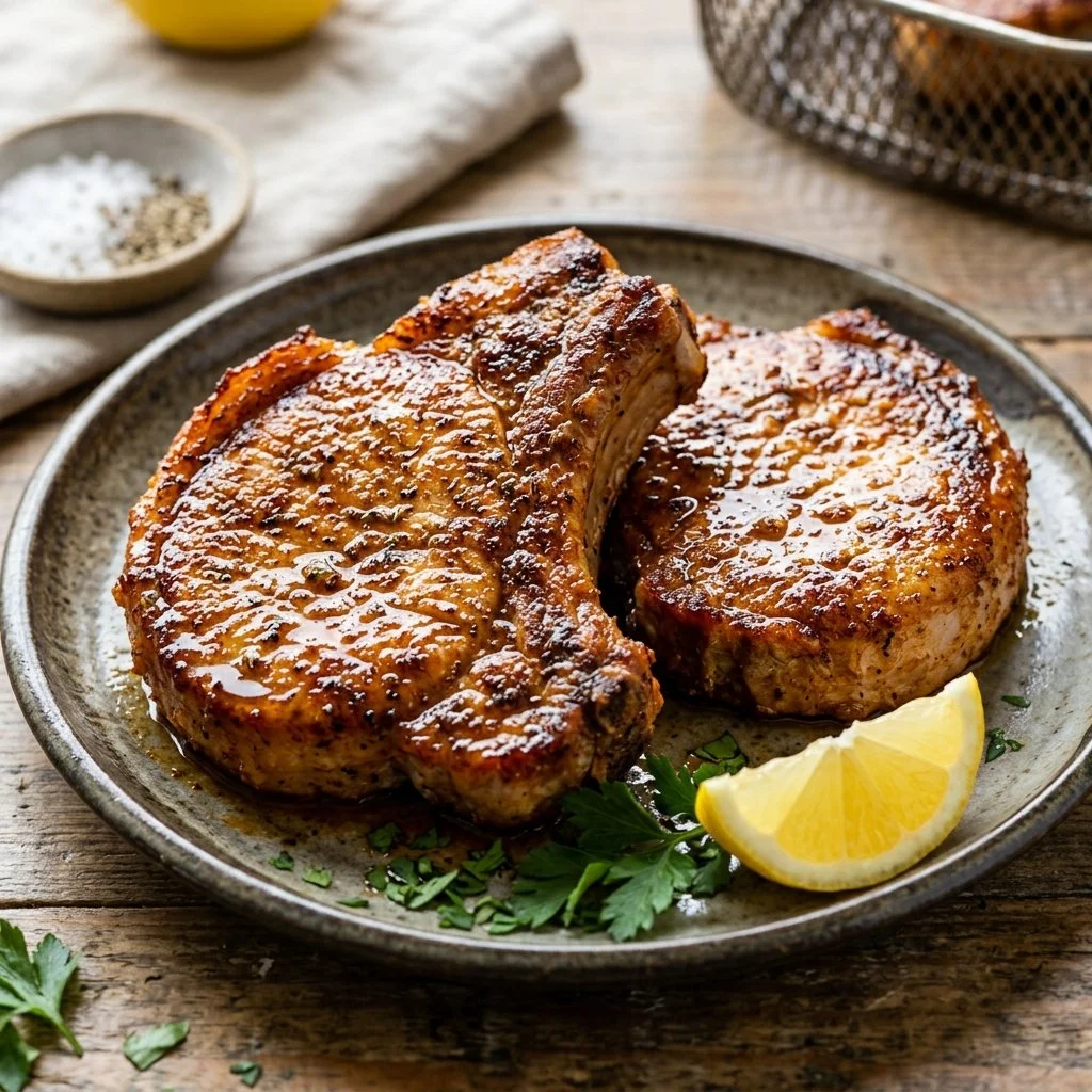 Delicious Air Fryer Pork Chops seasoned and cooked to perfection