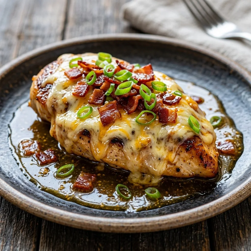 Plate of Alice Springs Chicken with grilled chicken and honey mustard sauce.