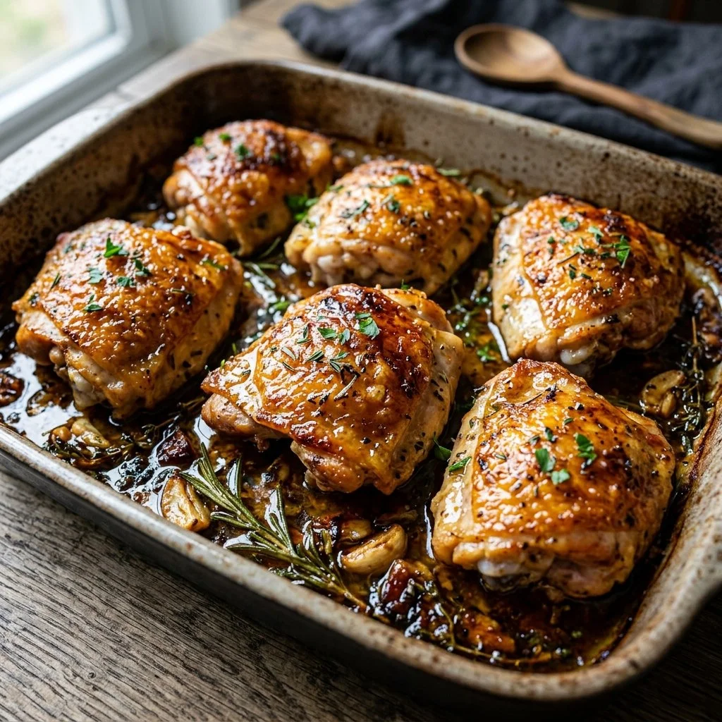 Juicy baked chicken thighs seasoned and ready to serve
