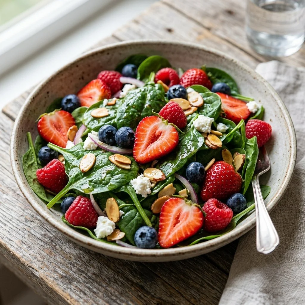 Colorful Berry Spinach Salad with mixed berries and greens