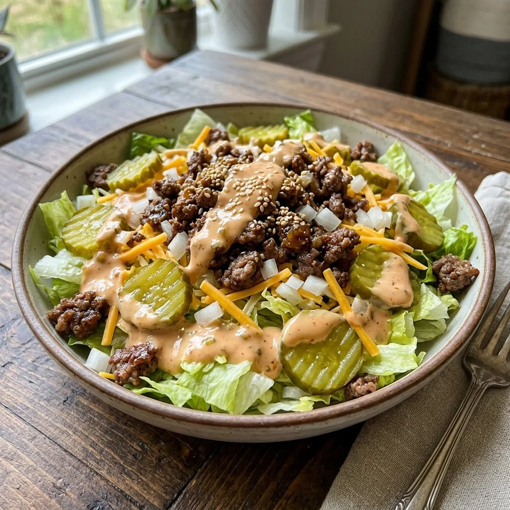 Big Mac Salad with fresh ingredients and tasty toppings.