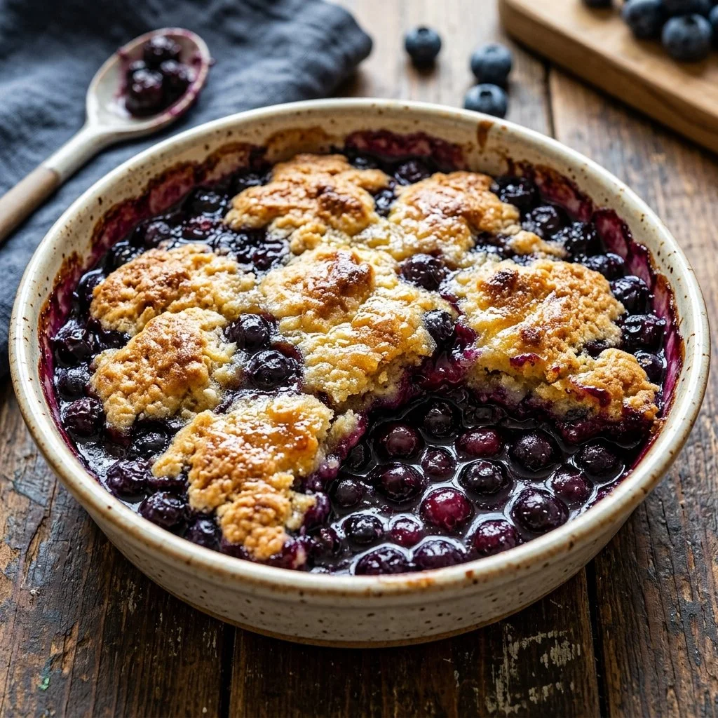 Delicious homemade blueberry cobbler with a golden crust