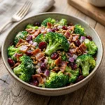 Delicious Broccoli Salad with Bacon served in a salad bowl