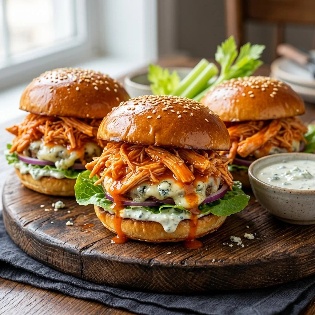 Buffalo Chicken Sliders served on a platter with garnishes