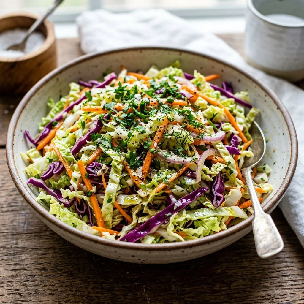 Fresh and vibrant cabbage salad with colorful vegetables