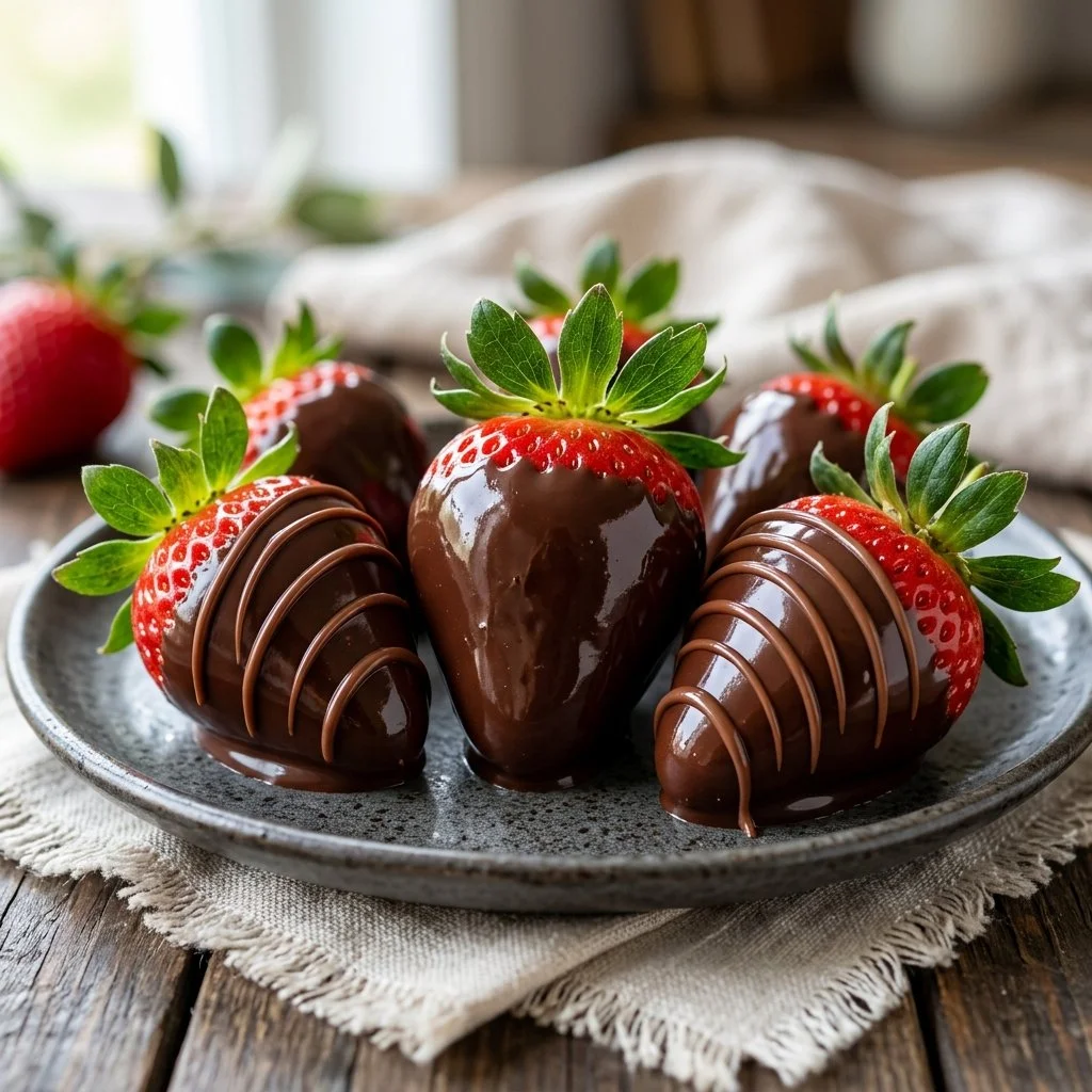 Delicious chocolate covered strawberries ready to enjoy.