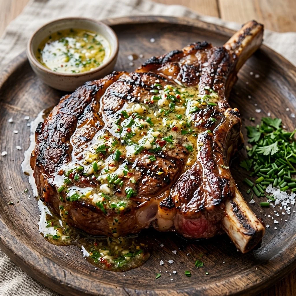 Delicious Cowboy Butter Steak with rich herb butter topping.