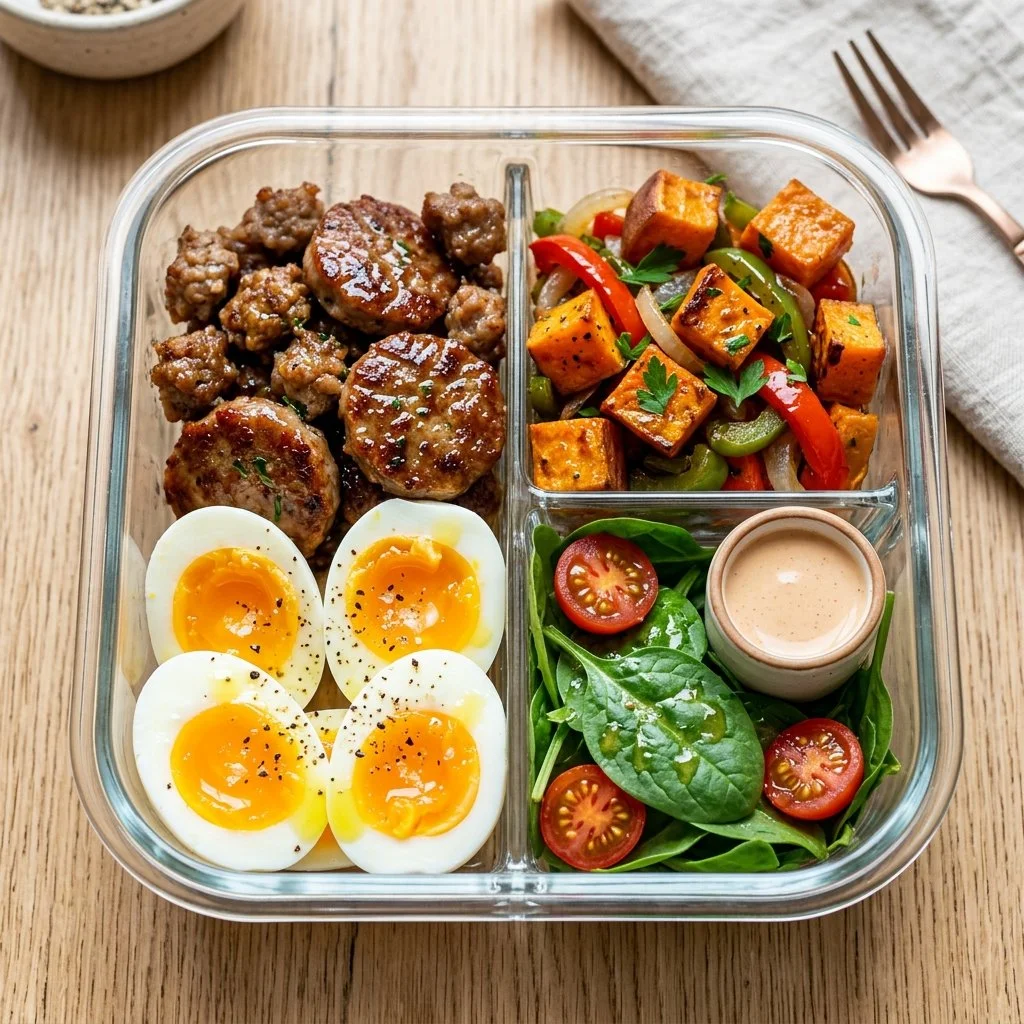 Healthy egg and sausage meal prep recipe for busy mornings