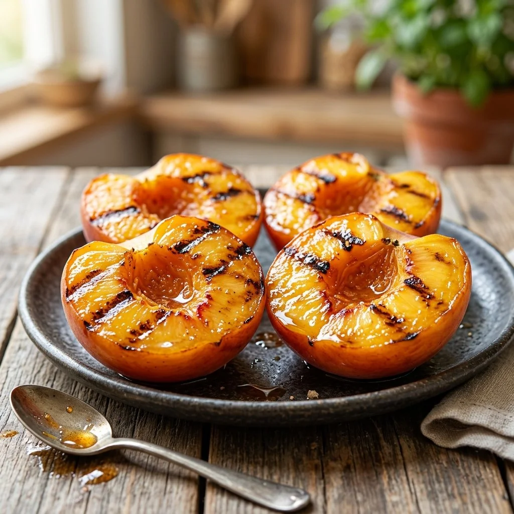 Deliciously grilled peaches served as a summer dessert