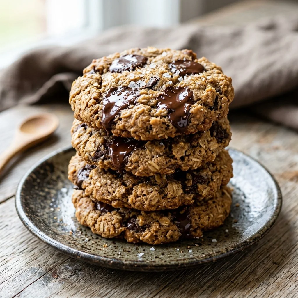 Delicious healthy chocolate chip cookies on a plate