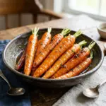 Delicious honey glazed carrots served in a bowl, showcasing their shiny appearance.