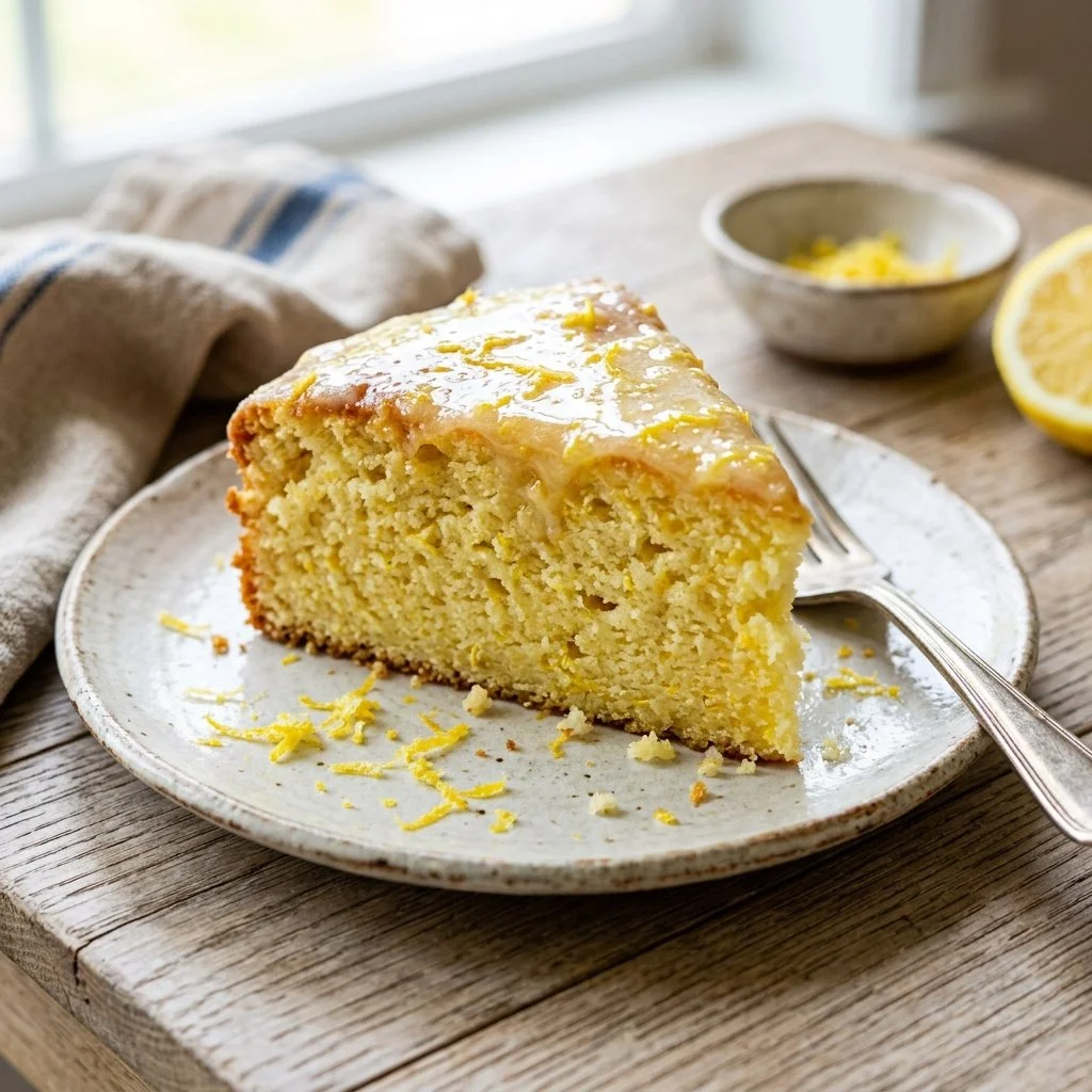 Italian Lemon Ricotta Cake with lemon zest and fresh cream