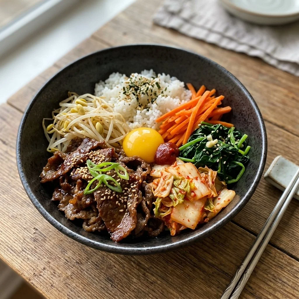 Delicious Korean Beef Bowls served with rice and vegetables
