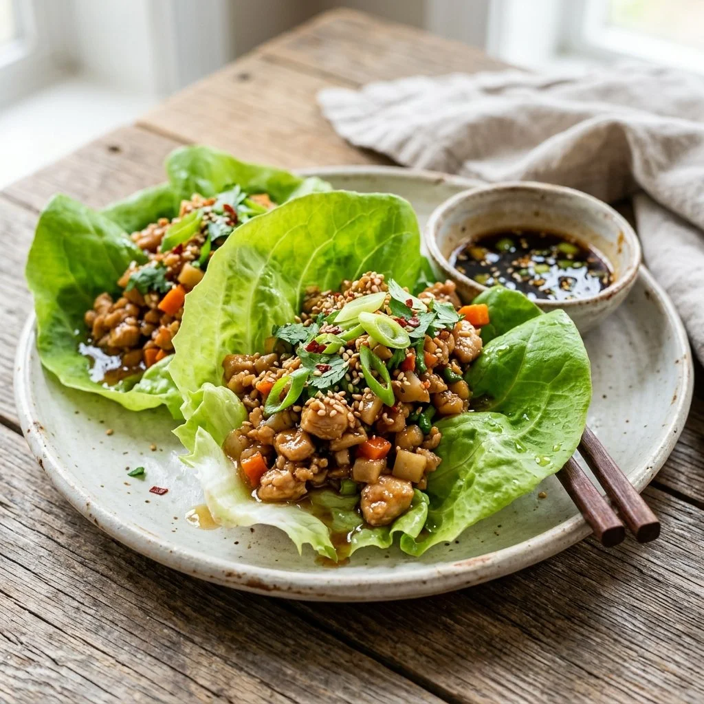 Delicious lettuce wraps filled with fresh vegetables and protein