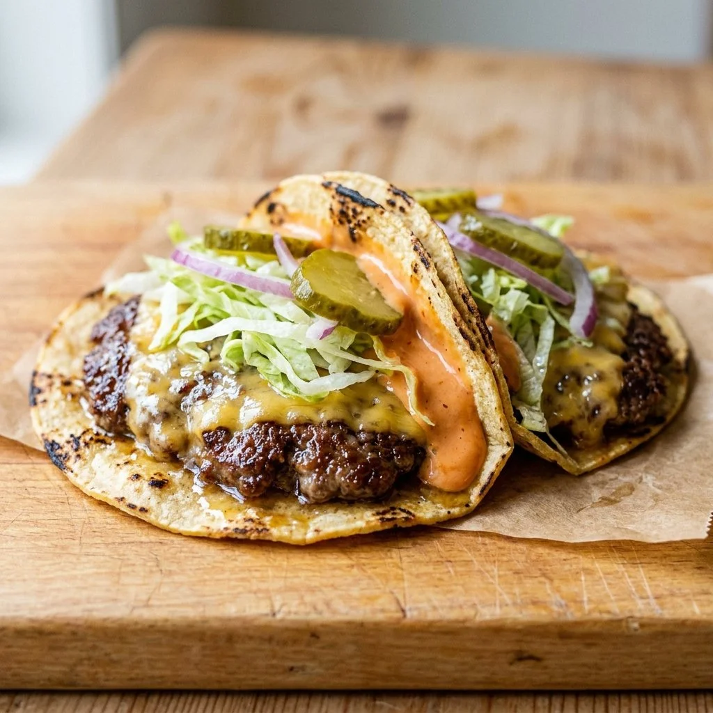 Delicious smash burger tacos with juicy patties and fresh toppings