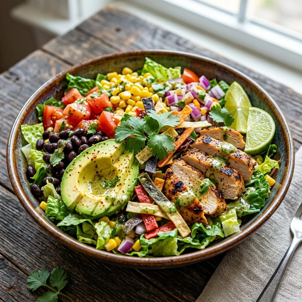 Delicious Southwestern Salad with fresh vegetables, beans, and dressing