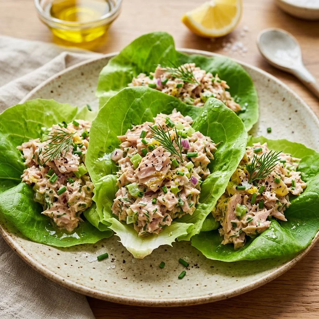 Healthy tuna lettuce wraps filled with fresh ingredients for a light meal
