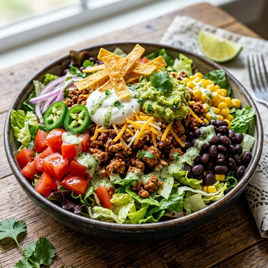 Delicious Turkey Taco Salad with fresh ingredients and toppings