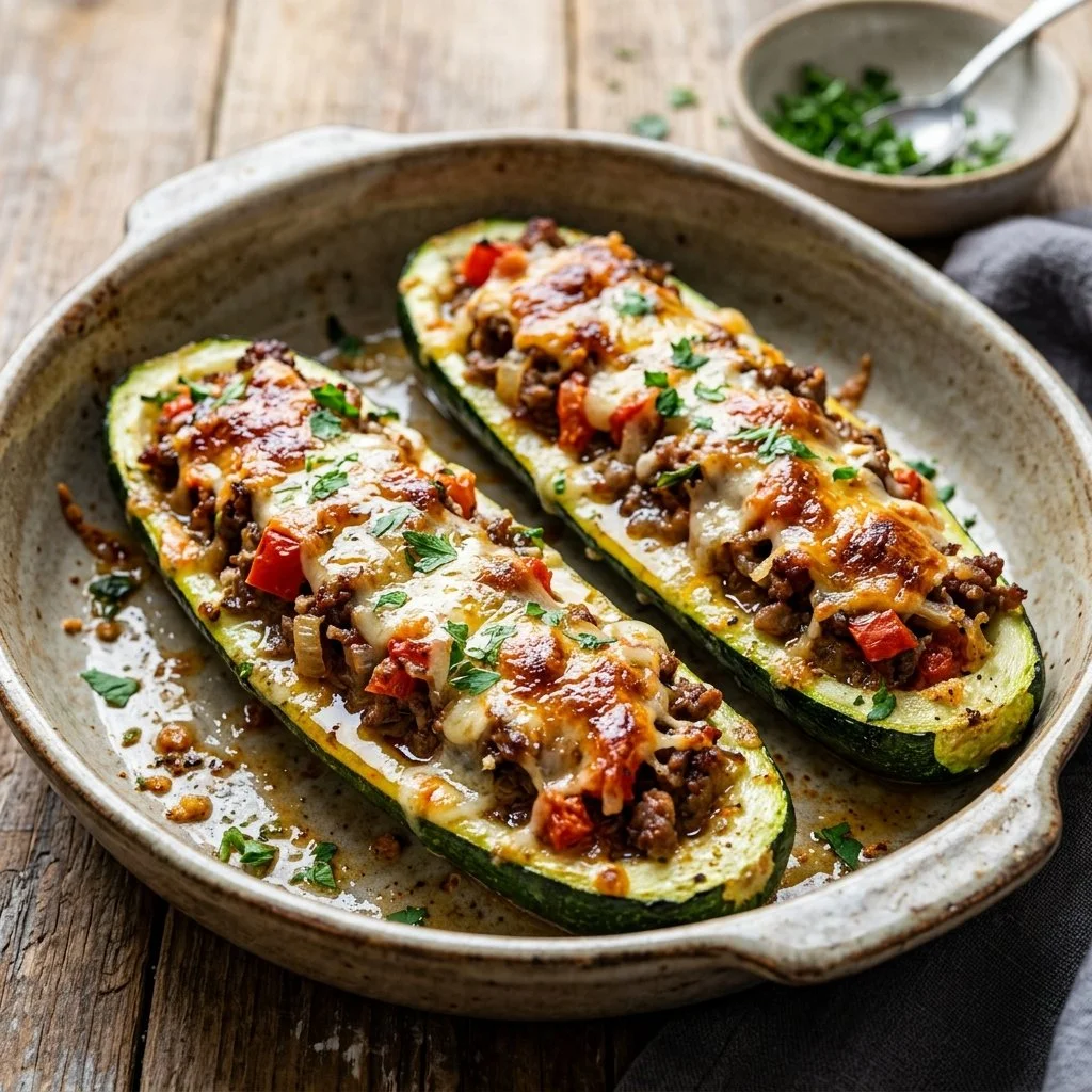 Delicious zucchini boats filled with vegetables and cheese for a healthy meal