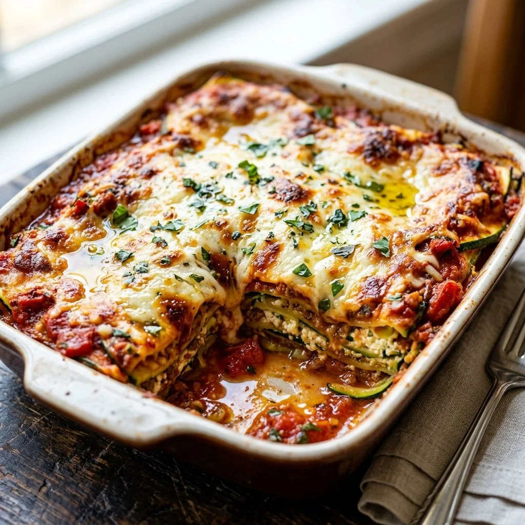 Delicious Zucchini Lasagna dish layered with cheese and vegetables