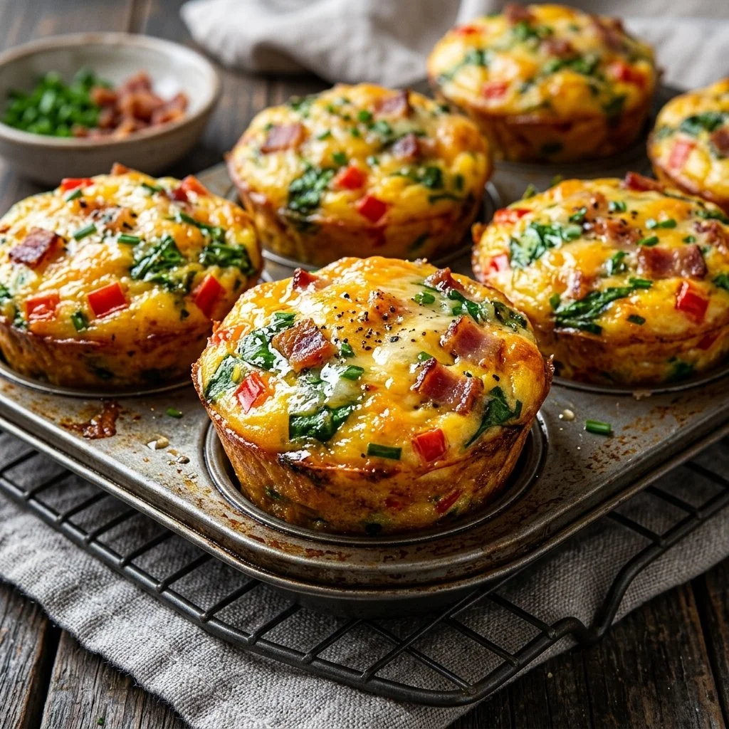 Healthy breakfast egg muffins baked with fresh ingredients and vegetables