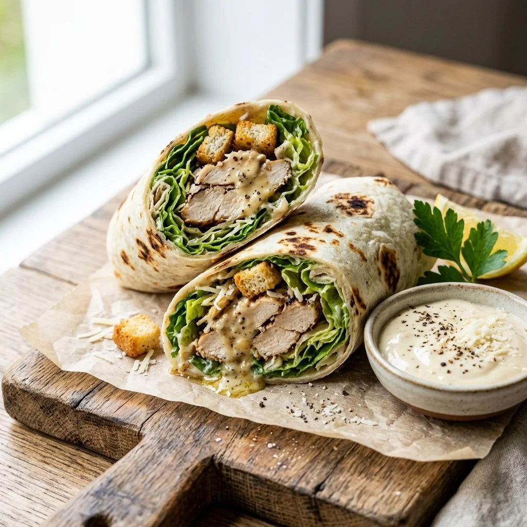 Delicious Chicken Caesar Wrap with fresh ingredients and creamy dressing