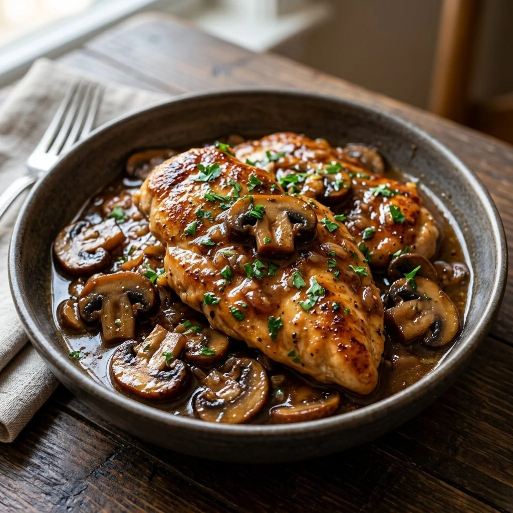 Delicious Chicken Marsala served with a rich mushroom sauce