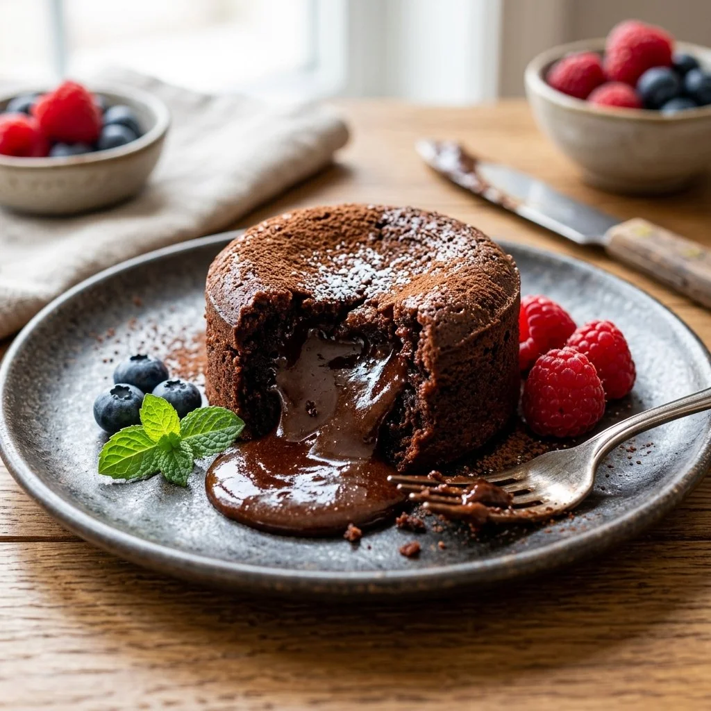 Delicious chocolate lava cake with a molten center served on a plate