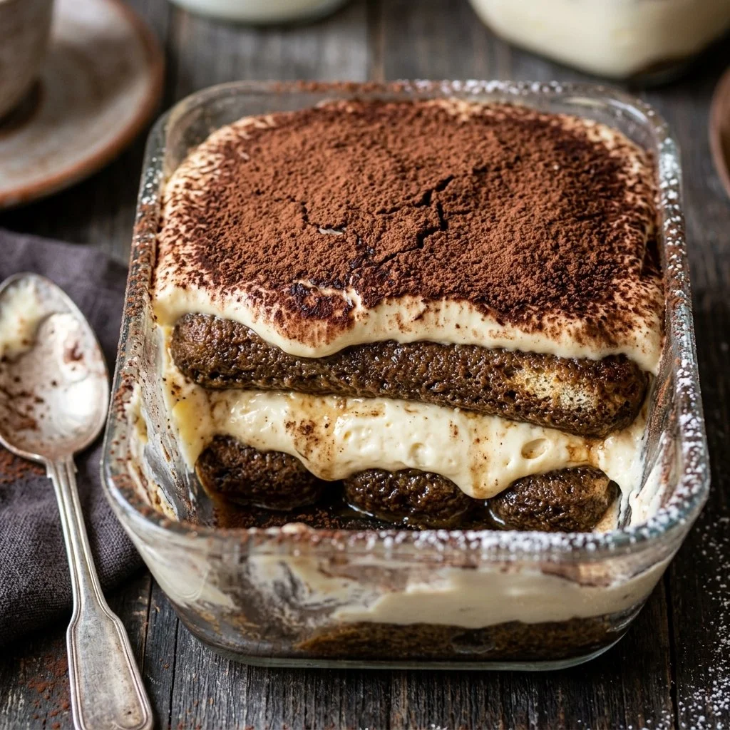 Classic tiramisu dessert with layers of coffee-soaked ladyfingers and mascarpone cream