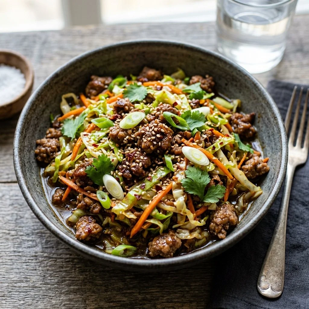 Delicious egg roll in a bowl, a quick and healthy meal option.