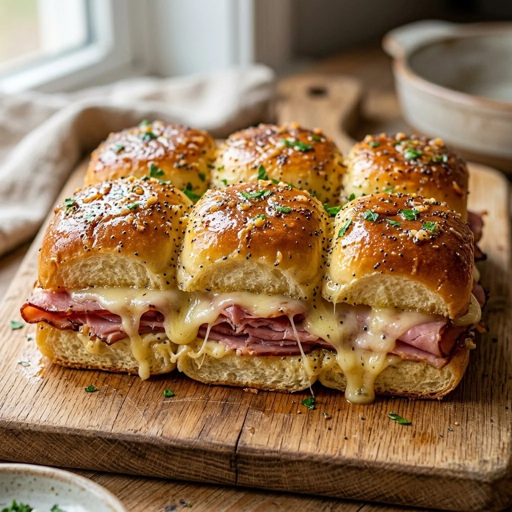 Delicious ham and cheese sliders served on a platter