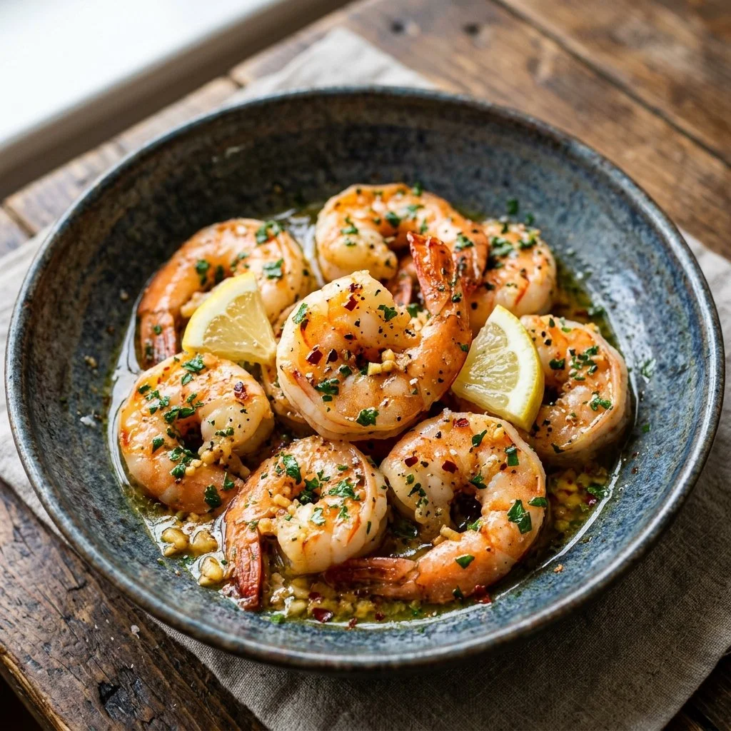 Delicious Lemon Garlic Butter Shrimp served in a bowl