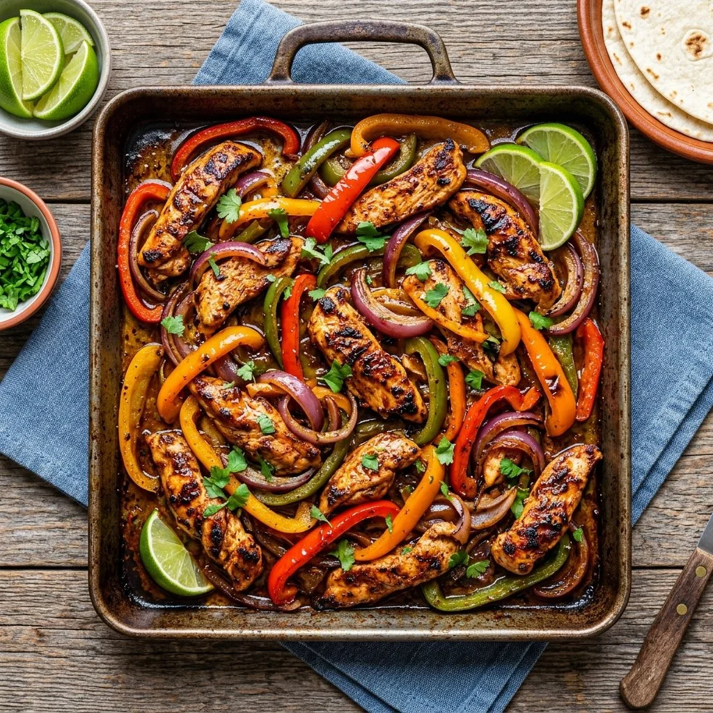 Delicious sheet pan chicken fajitas with colorful peppers and onions