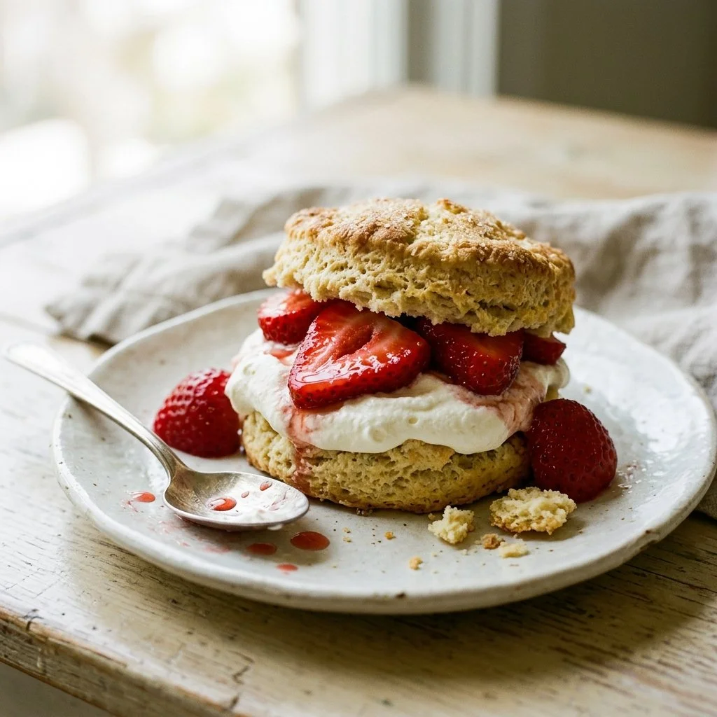 Strawberry Shortcake Biscuits topped with fresh strawberries and whipped cream