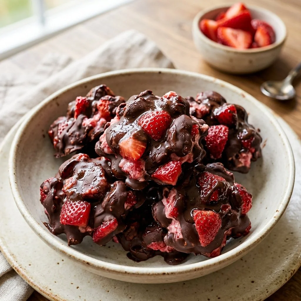 Delicious strawberry yogurt clusters arranged on a plate