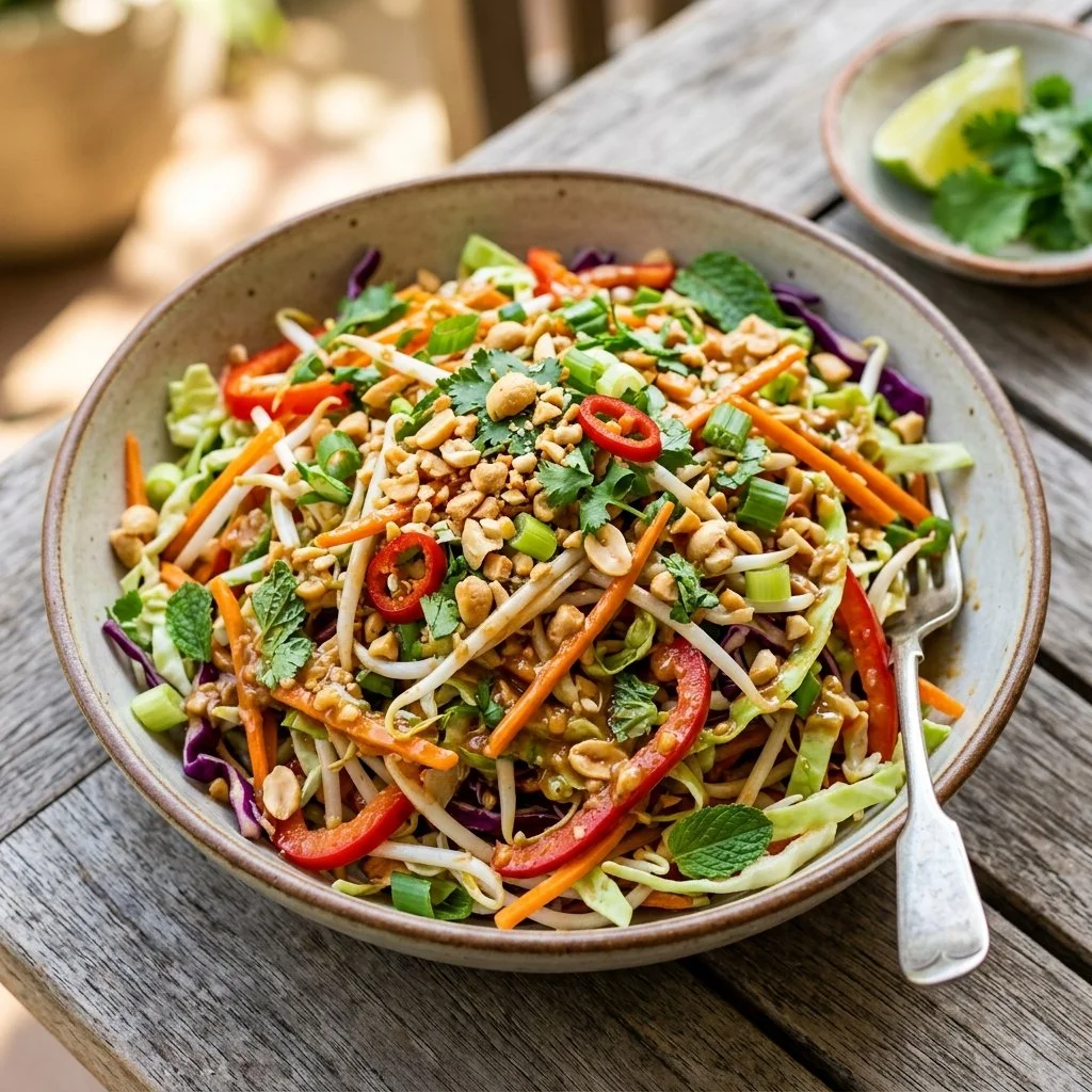 Vibrant Thai Peanut Salad with fresh vegetables and creamy peanut dressing