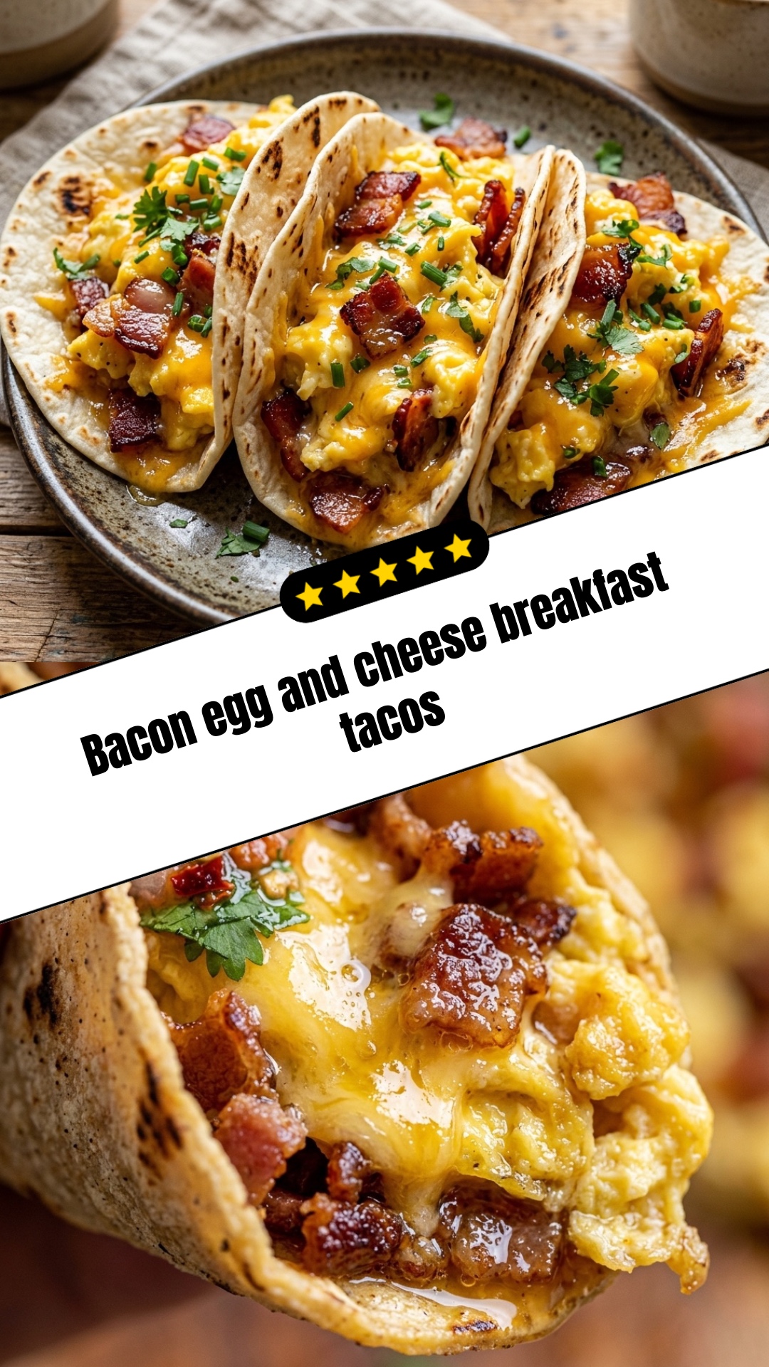 Bacon egg and cheese breakfast tacos - pin