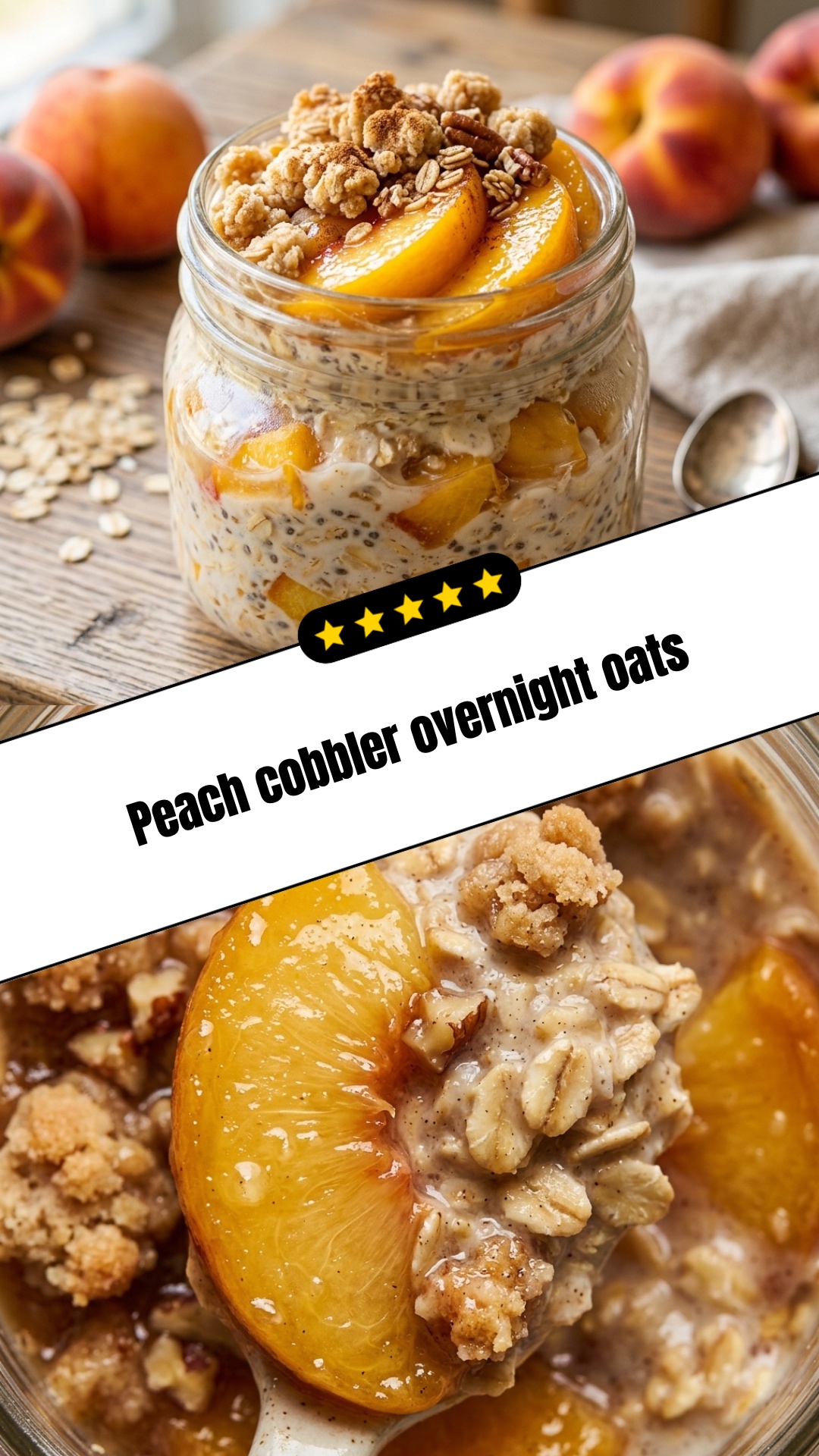 Peach cobbler overnight oats - pin