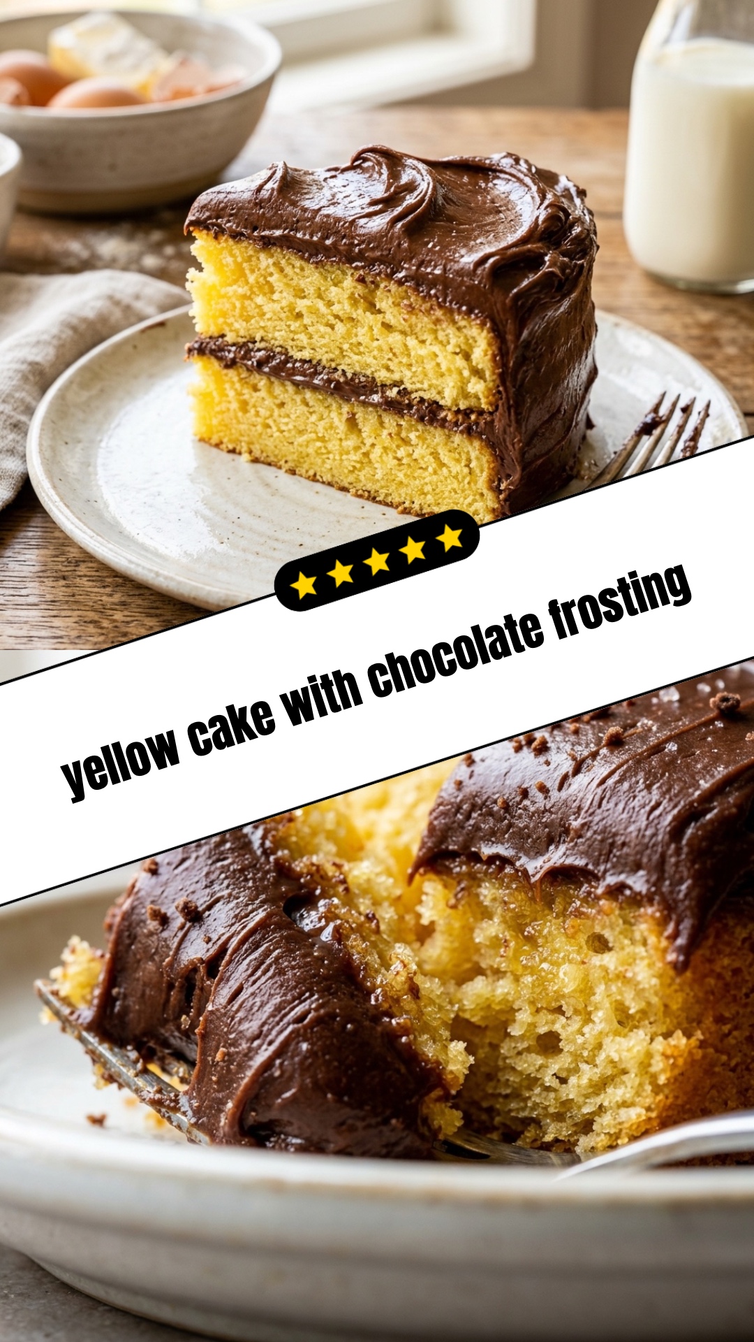 yellow cake with chocolate frosting - pin